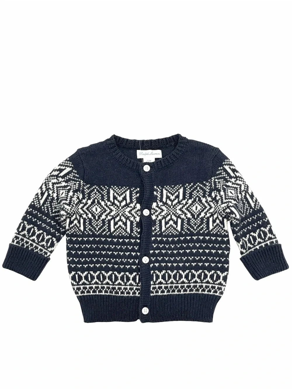 NWT Ralph Lauren Snowflake Fair Isle Cotton-Blend Cardigan Size 3M/6M